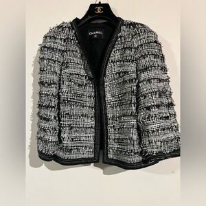 Chanel black white chain train jacket 46